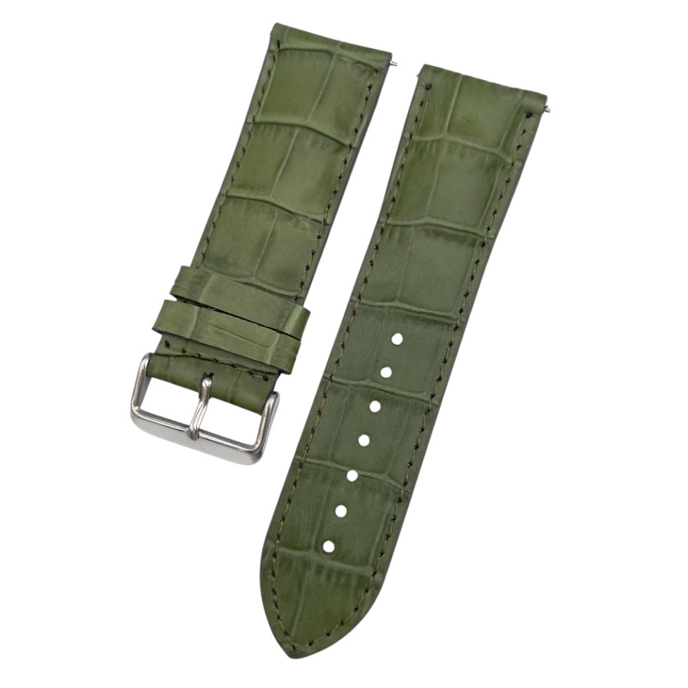 26 mm Bombeli Kroko Yeşil Deri Saat Kordonu